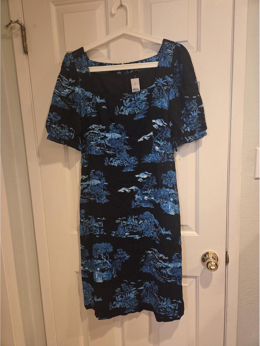 ann taylor- size 6 Black and Blue Printed Square Neck Midi Dress